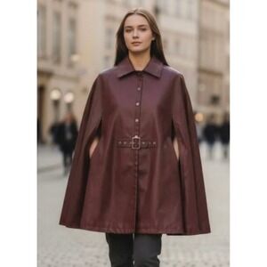 Jason Wu Burgundy Faux Leather Cape Jacket, One Size Fits Most